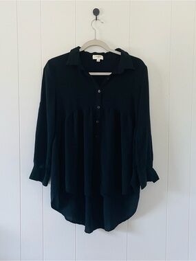 Umgee Black Button-Down Tunic Blouse